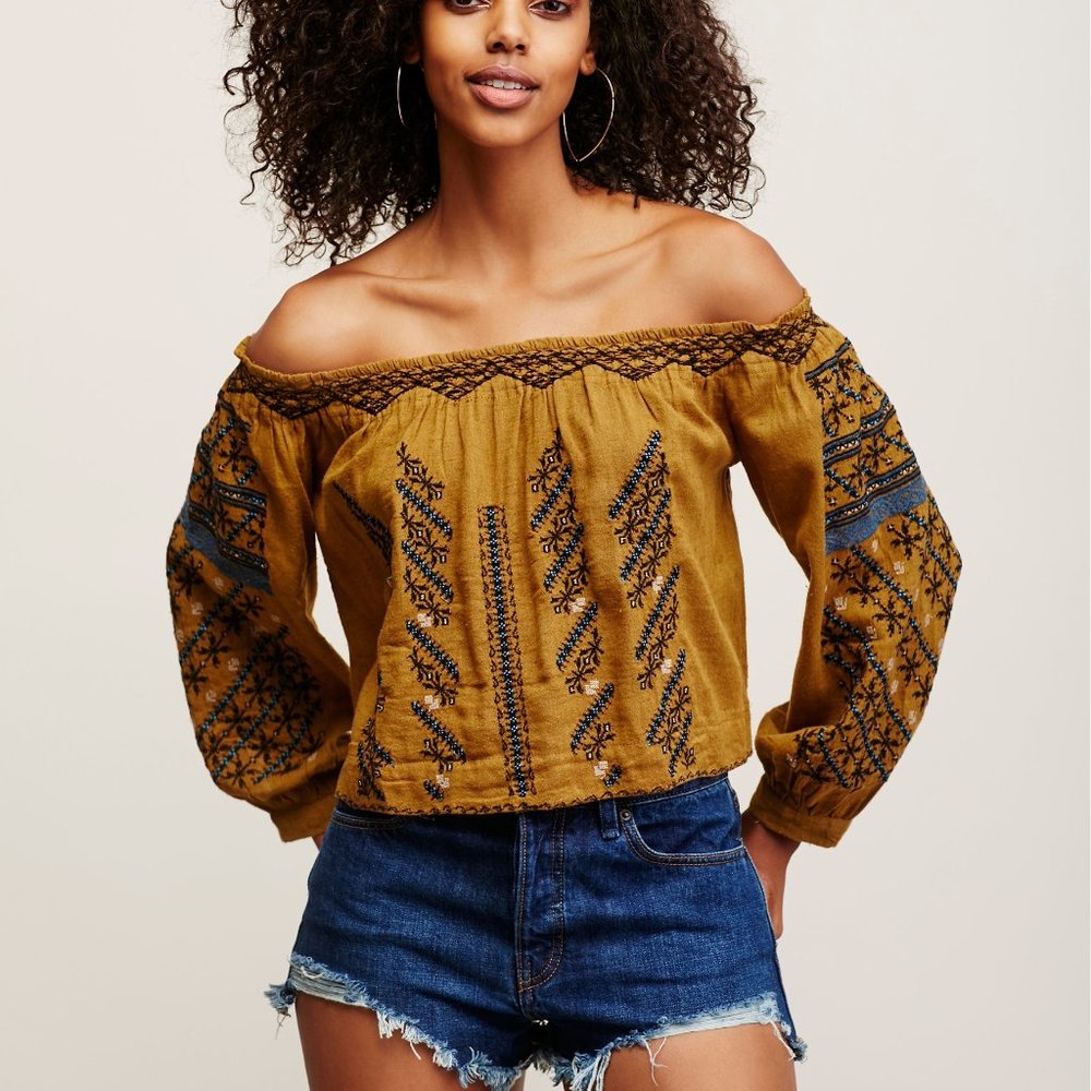 Free People All I Need Embroidered Bardot Top